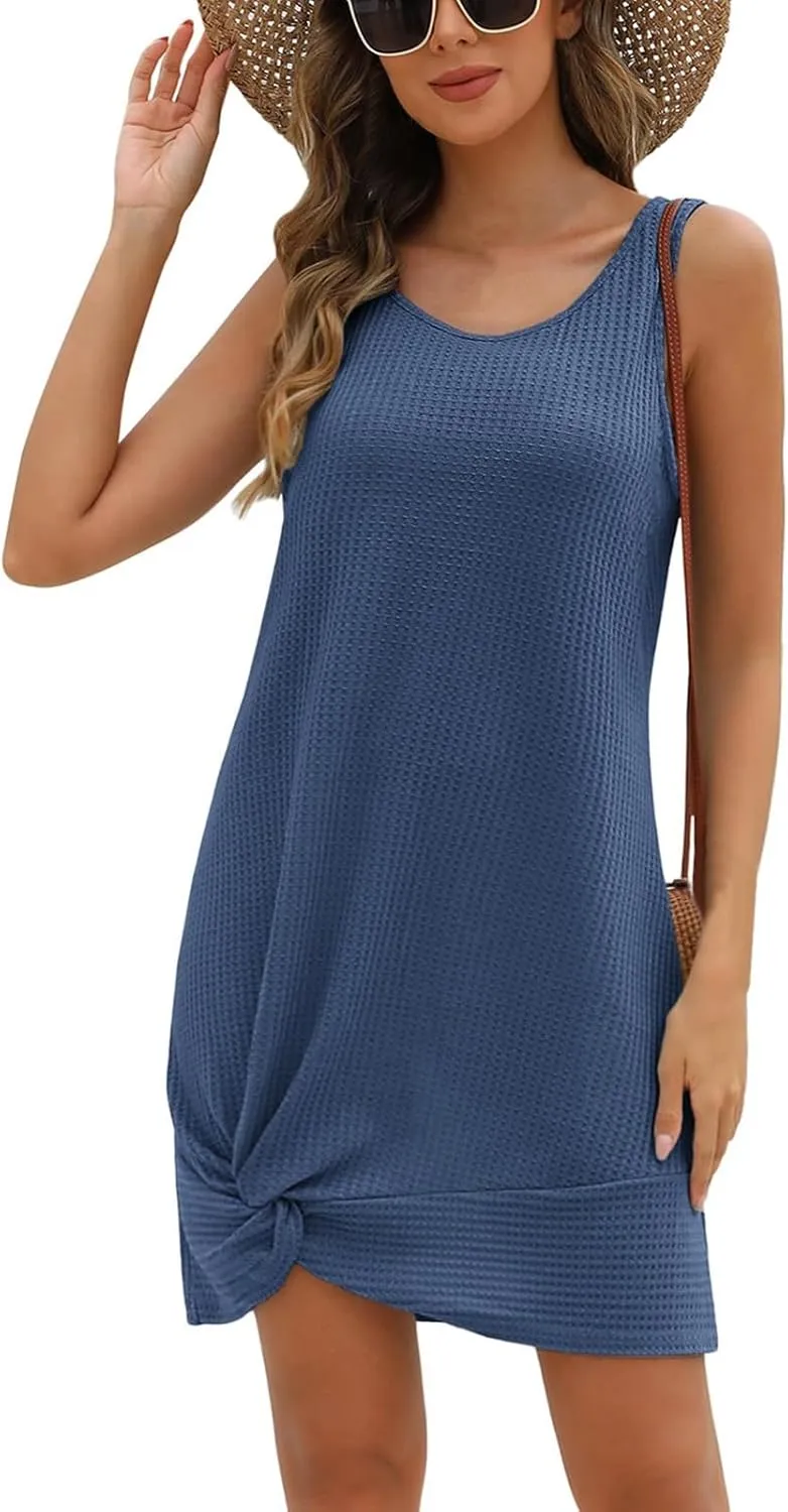Summer Dresses for Women 2025 Sleeveless Beach Swimsuit Coverup Boho Sundress Twisted Tank Mini Dress Vacation Outfits
