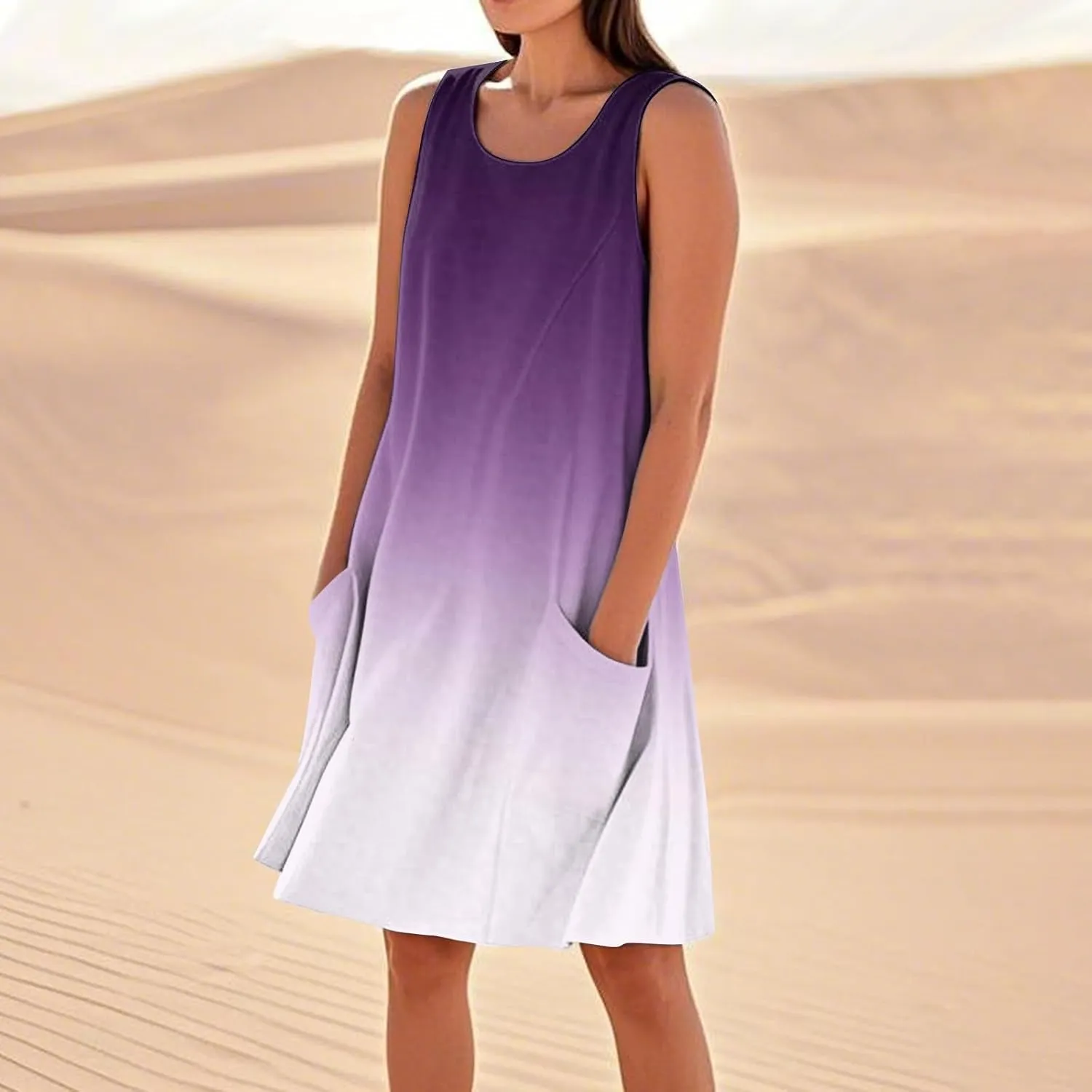 Summer Dresses for Women 2025 U Neck Loose Tank Dress Sleeveless Casual T Shirt Dress Beach Sundresses with Pockets