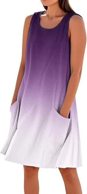 Summer Dresses for Women 2025 U Neck Loose Tank Dress Sleeveless Casual T Shirt Dress Beach Sundresses with Pockets