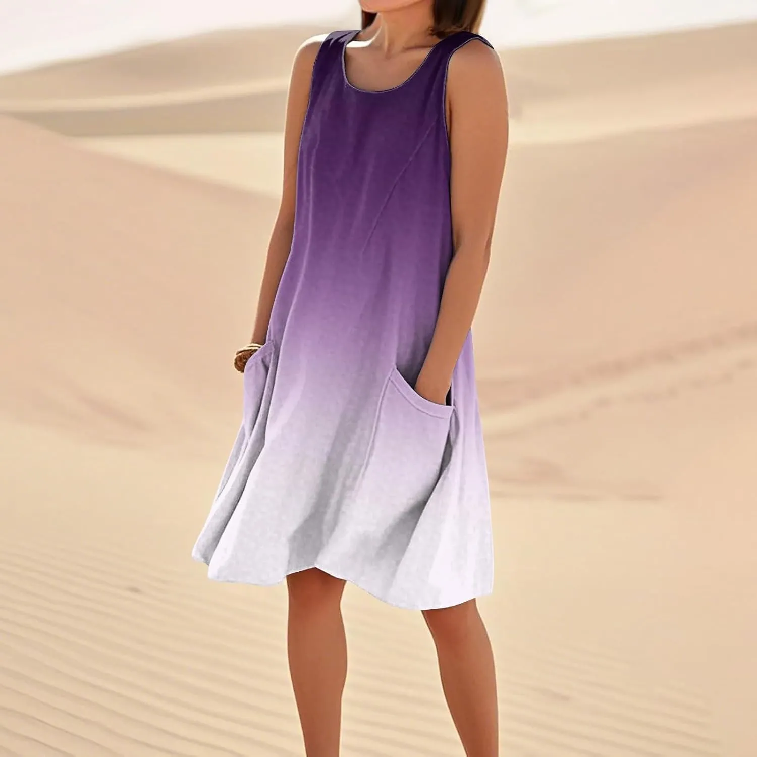 Summer Dresses for Women 2025 U Neck Loose Tank Dress Sleeveless Casual T Shirt Dress Beach Sundresses with Pockets
