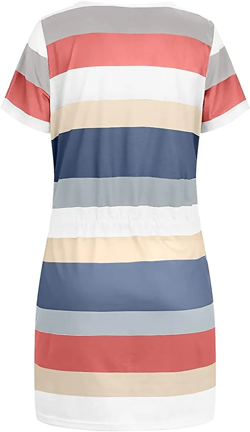 Summer Dresses for Women 2025 V Neck Short Sleeve Mini Dress Casual Beach Vacation Striped Sundress with Pockets