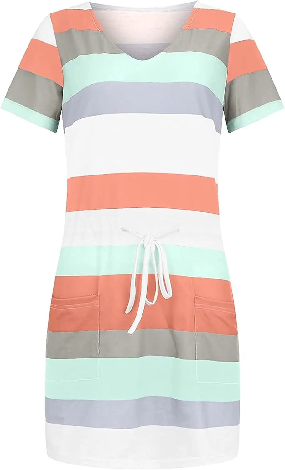 Summer Dresses for Women 2025 V Neck Short Sleeve Mini Dress Casual Beach Vacation Striped Sundress with Pockets