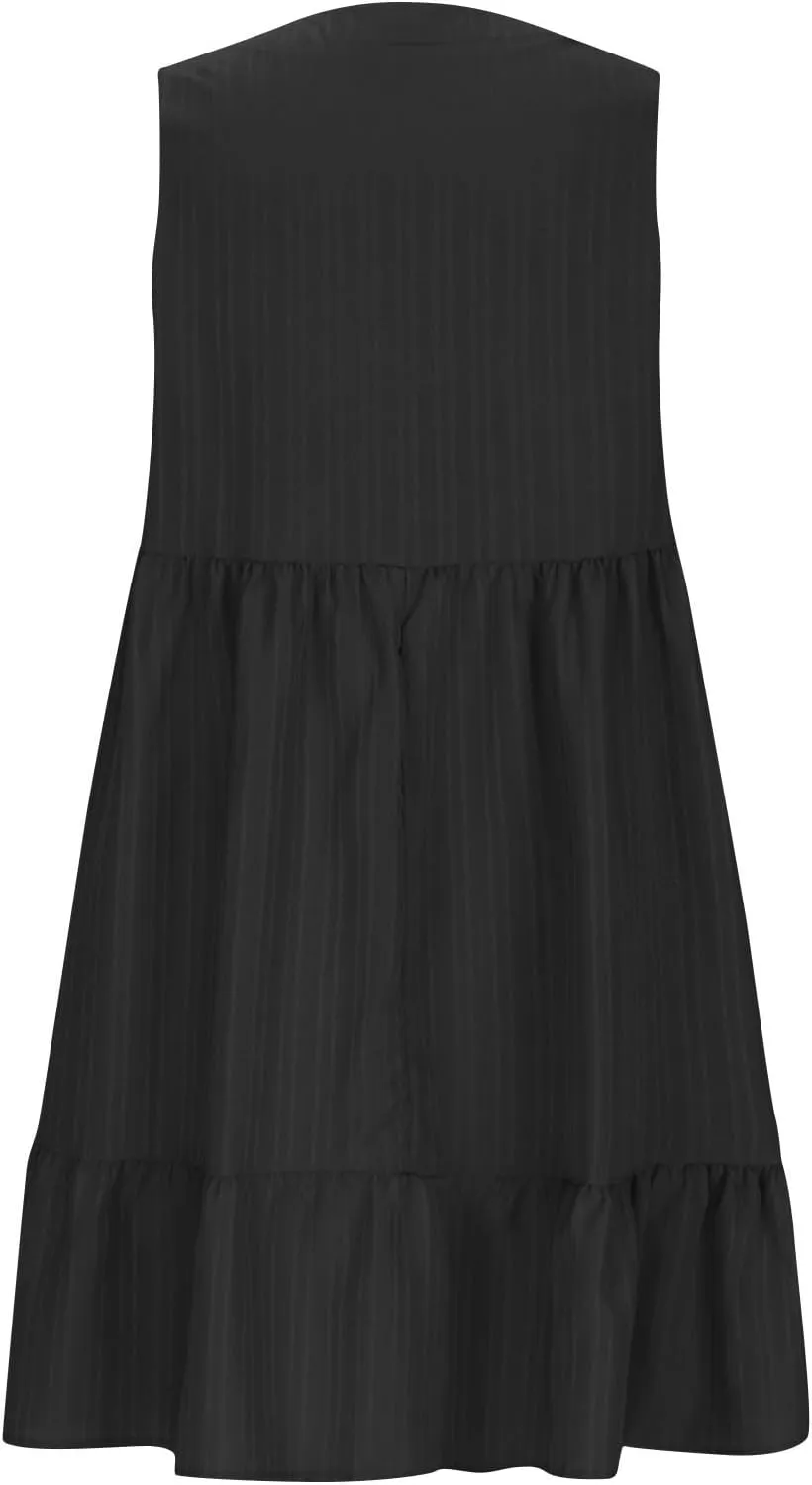 Summer Dresses for Women 2025 V Neck Sleeveless Mini Dress Ruffle A Line Swing Short Dresses Vacation Beach Sundress