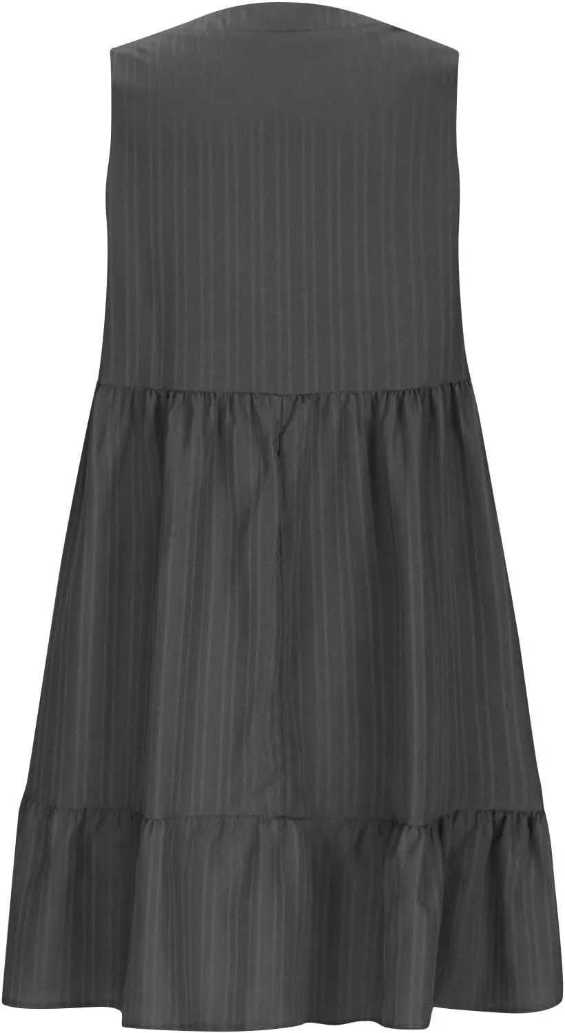 Summer Dresses for Women 2025 V Neck Sleeveless Mini Dress Ruffle A Line Swing Short Dresses Vacation Beach Sundress