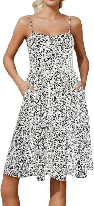 Summer Dresses for Women 2025 Vacation Beach Dresses Built in Bra Adjustable Spaghetti Strap Sundress with Pockets