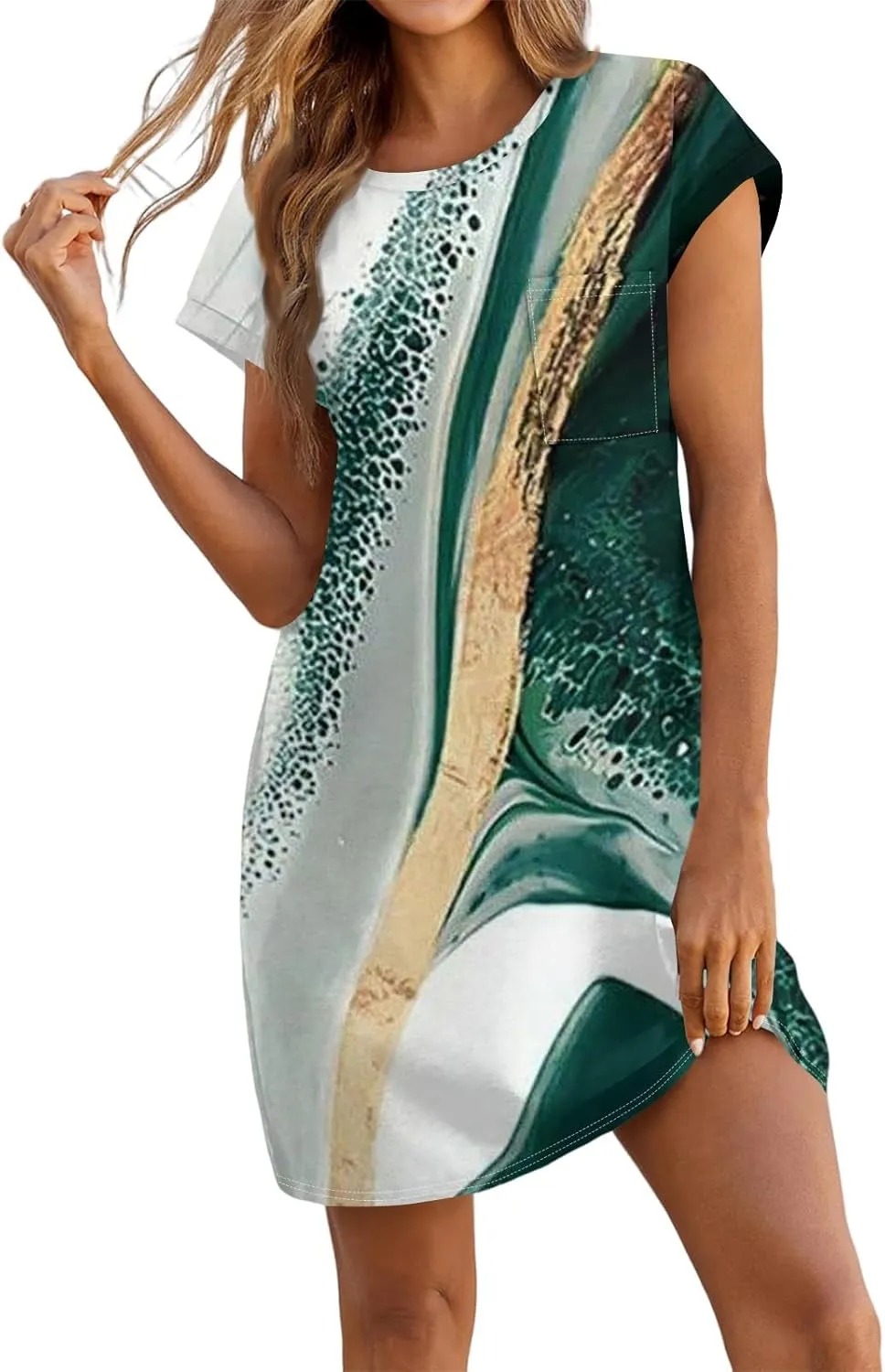 Summer Dresses for Women 2025s Casual Cap Sleeve Crewneck Loose Mini Dresses Casual Floral Beach T Shirt Dres