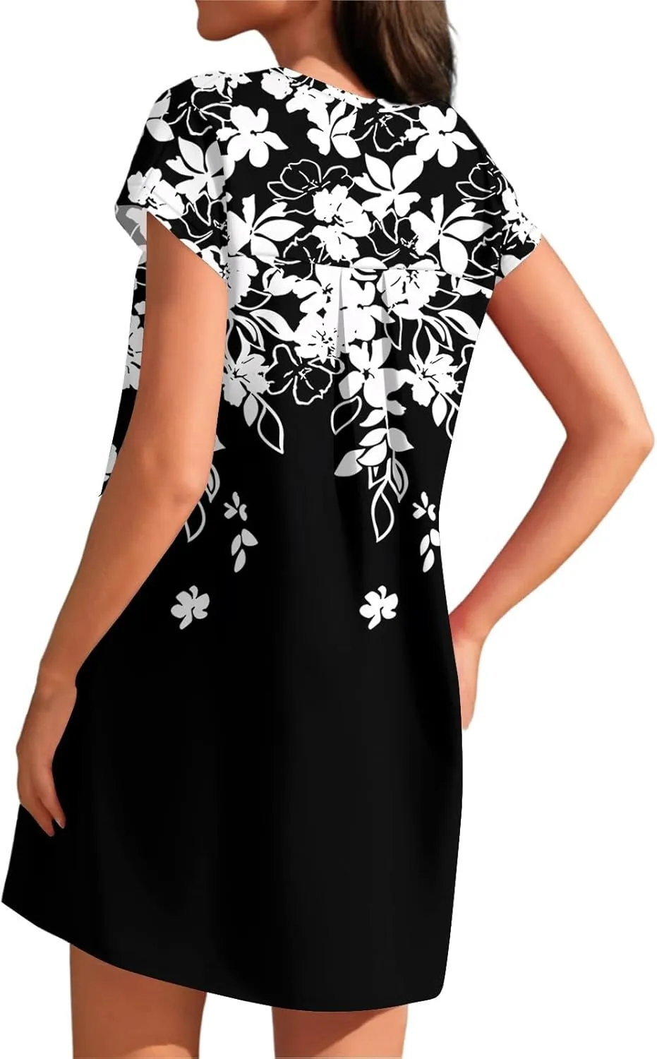 Summer Dresses for Women 2025s Casual Cap Sleeve Crewneck Loose Mini Dresses Casual Floral Beach T Shirt Dres