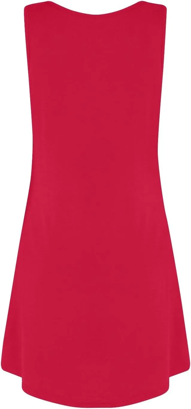 Summer Dresses for Women Casual Sleeveless Mini Dress printedBeach Sundresses Loose Tshirt Tank Dresses with Pockets