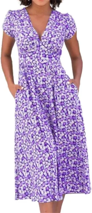 Summer Dresses for Women Floral Midi Wedding Guest Dress Deep V-Neck Short Sleeve Boho Prom Dresses Beach Sundress