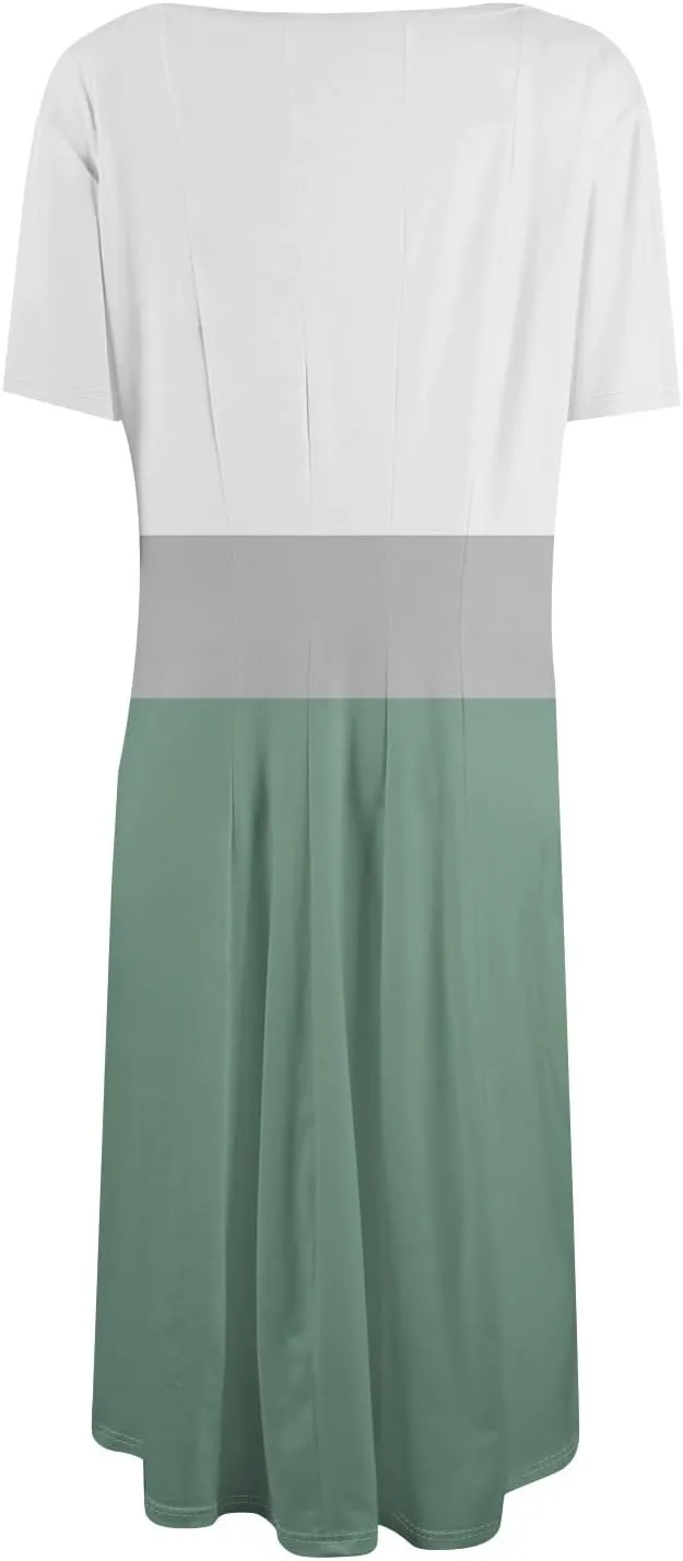 Summer Dresses for Women Flowy Floral Short Sleeve Dress Casual Beach Tshirt Dress Aline Midi Dresses with Pockets