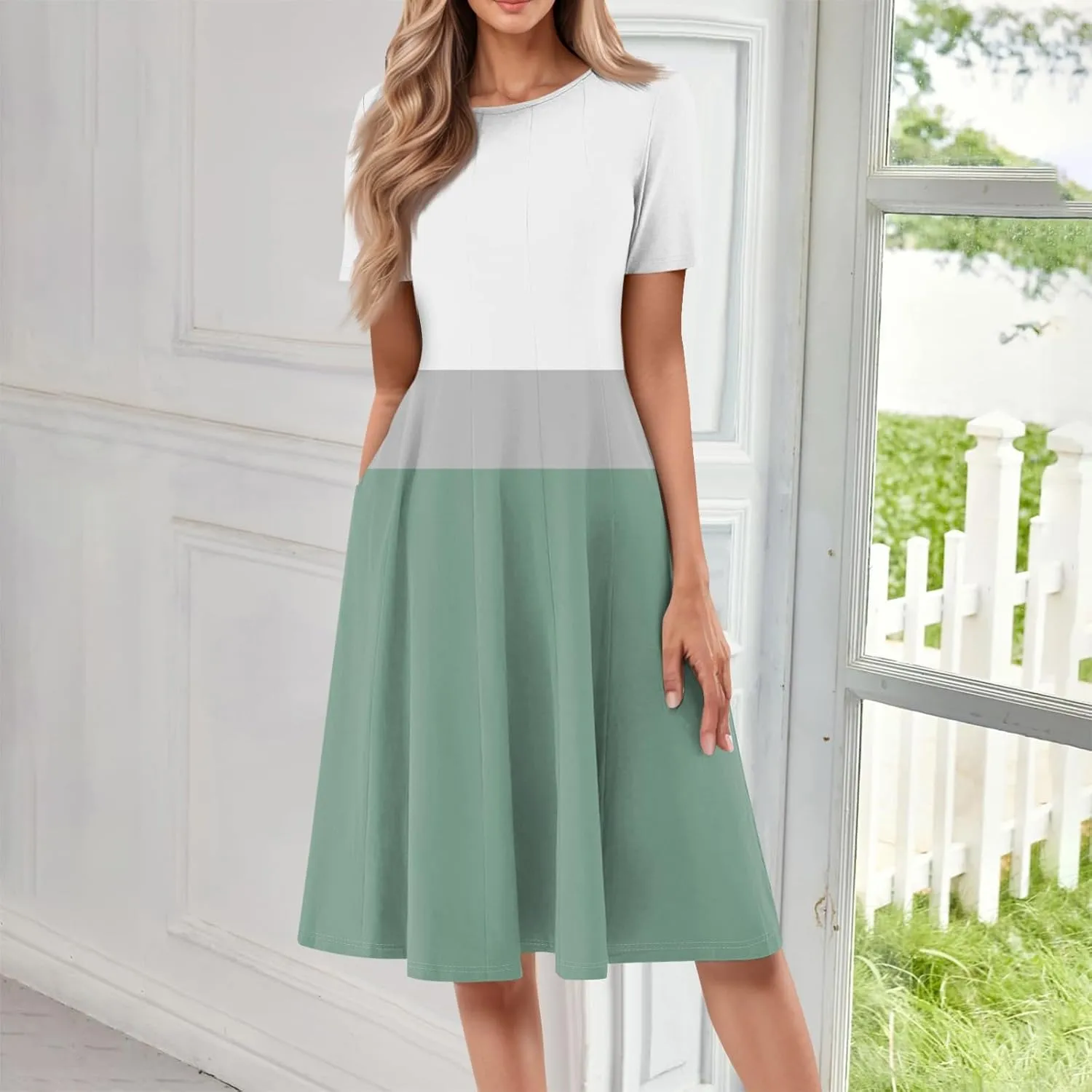 Summer Dresses for Women Flowy Floral Short Sleeve Dress Casual Beach Tshirt Dress Aline Midi Dresses with Pockets