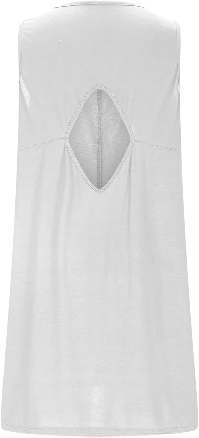 Summer Dresses for Women Solid Sleeveless Cutout Back Sundress Beach Swimwear Summer Casual Mini Dress with Pockets
