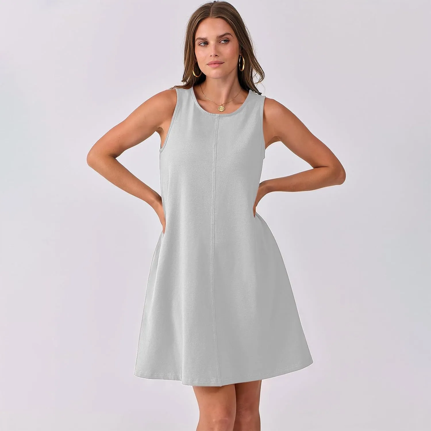 Summer Dresses for Women Solid Sleeveless Cutout Back Sundress Beach Swimwear Summer Casual Mini Dress with Pockets