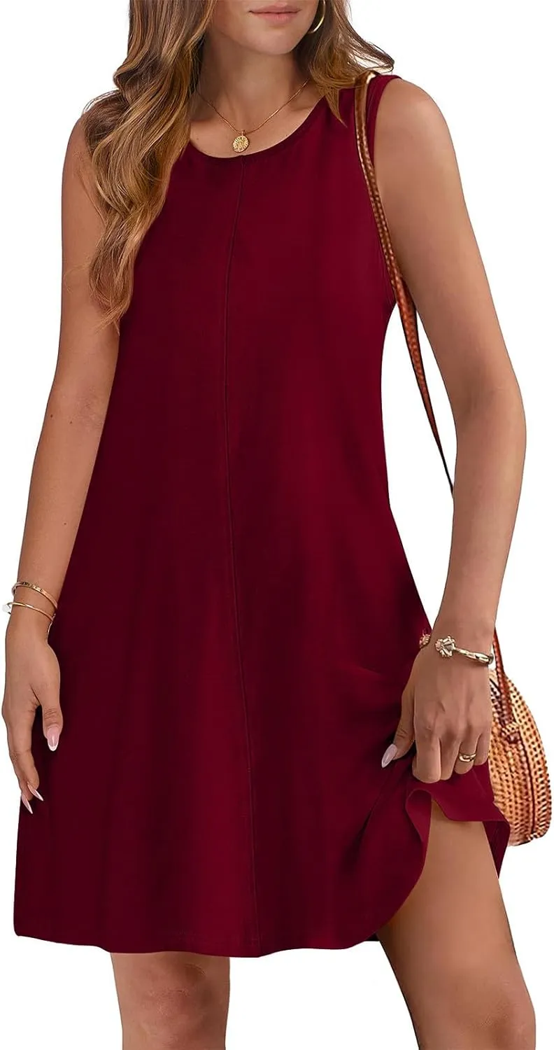 Summer Dresses for Women Solid Sleeveless Cutout Back Sundress Beach Swimwear Summer Casual Mini Dress with Pockets