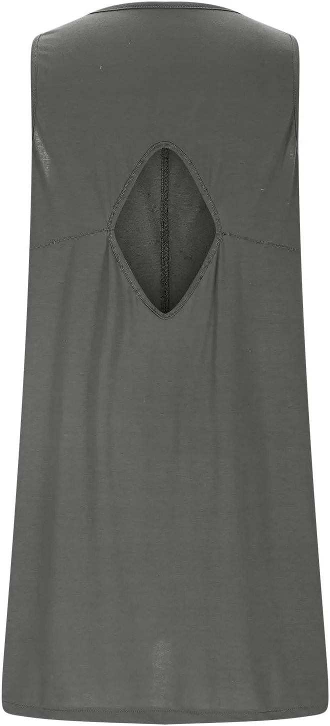 Summer Dresses for Women Solid Sleeveless Cutout Back Sundress Beach Swimwear Summer Casual Mini Dress with Pockets