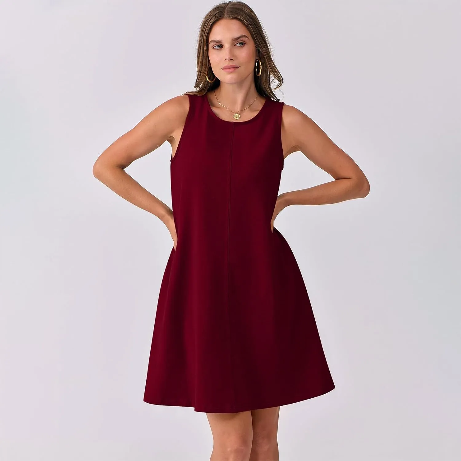Summer Dresses for Women Solid Sleeveless Cutout Back Sundress Beach Swimwear Summer Casual Mini Dress with Pockets