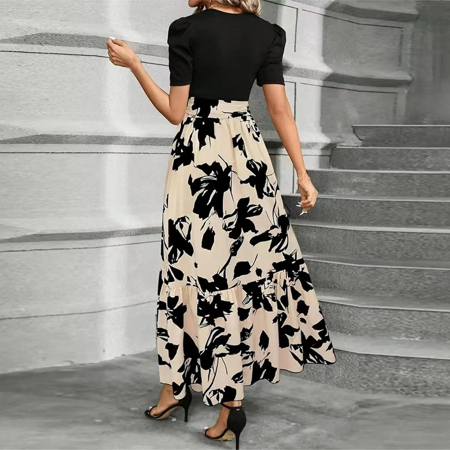 Summer Maxi Dresses for Women 2025 Casual Short Sleeve Floral Dress with Belt Elegant Wedding Guest Long Flowy Sun Dresses
