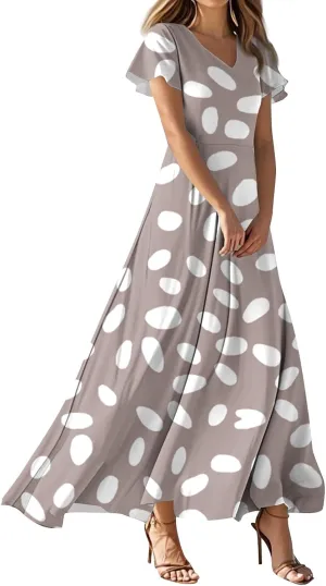 Summer Maxi Dresses for Women 2025 Vacation Short Sleeve V Neck Floral Dress Flowy A Line Wrap Casual Beach Sundress