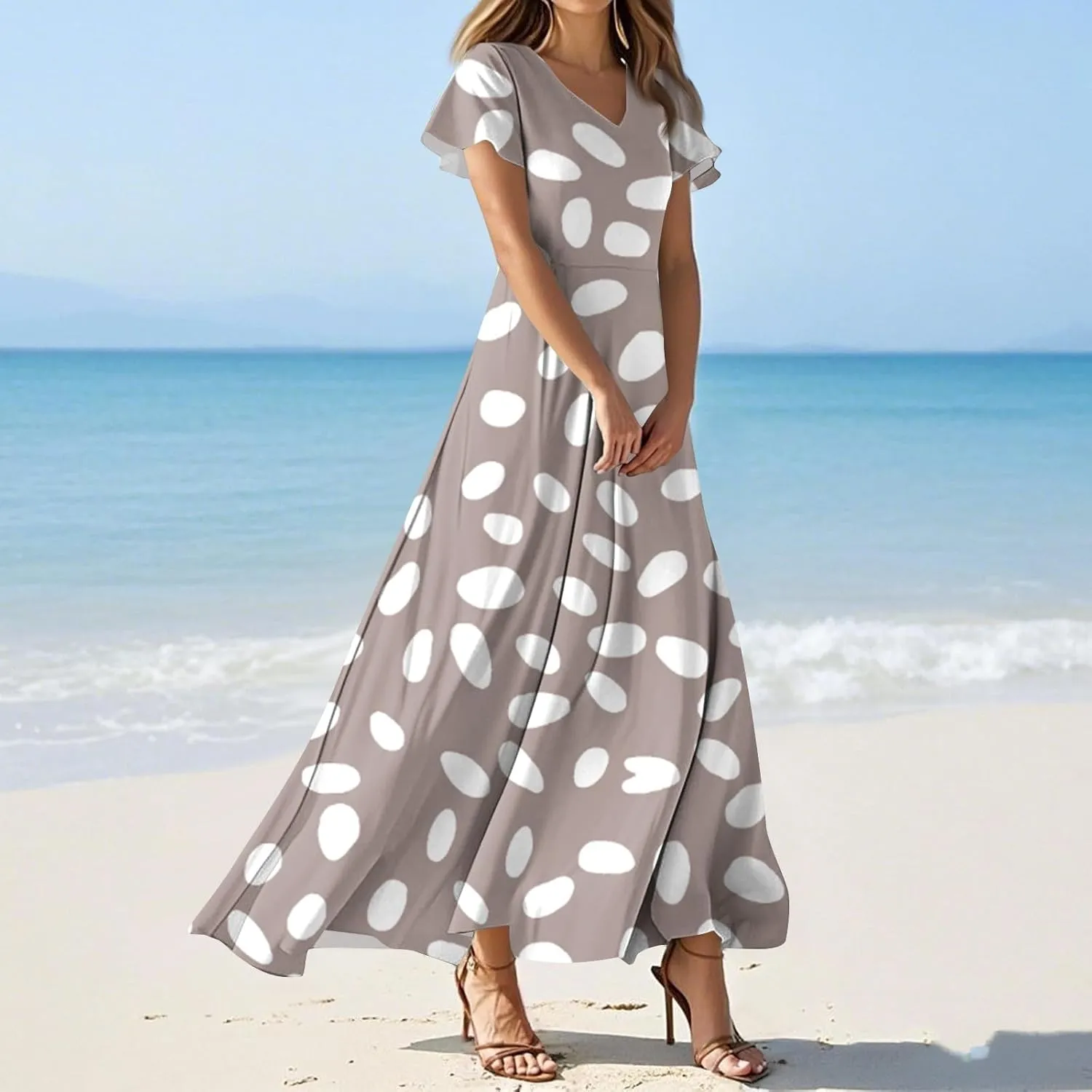 Summer Maxi Dresses for Women 2025 Vacation Short Sleeve V Neck Floral Dress Flowy A Line Wrap Casual Beach Sundress