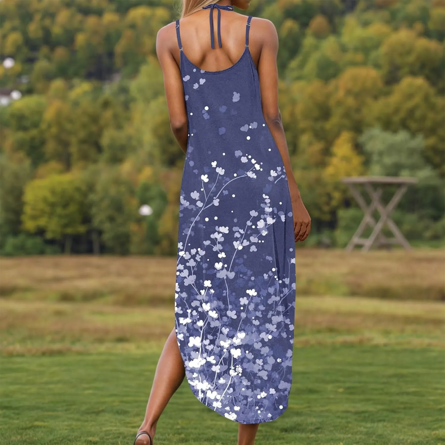 Summer Maxi Long Dresses for Women 2025 Sexy Spaghetti Strap v Neck Split Dress Casual Beach Sundress Vacation Outfits