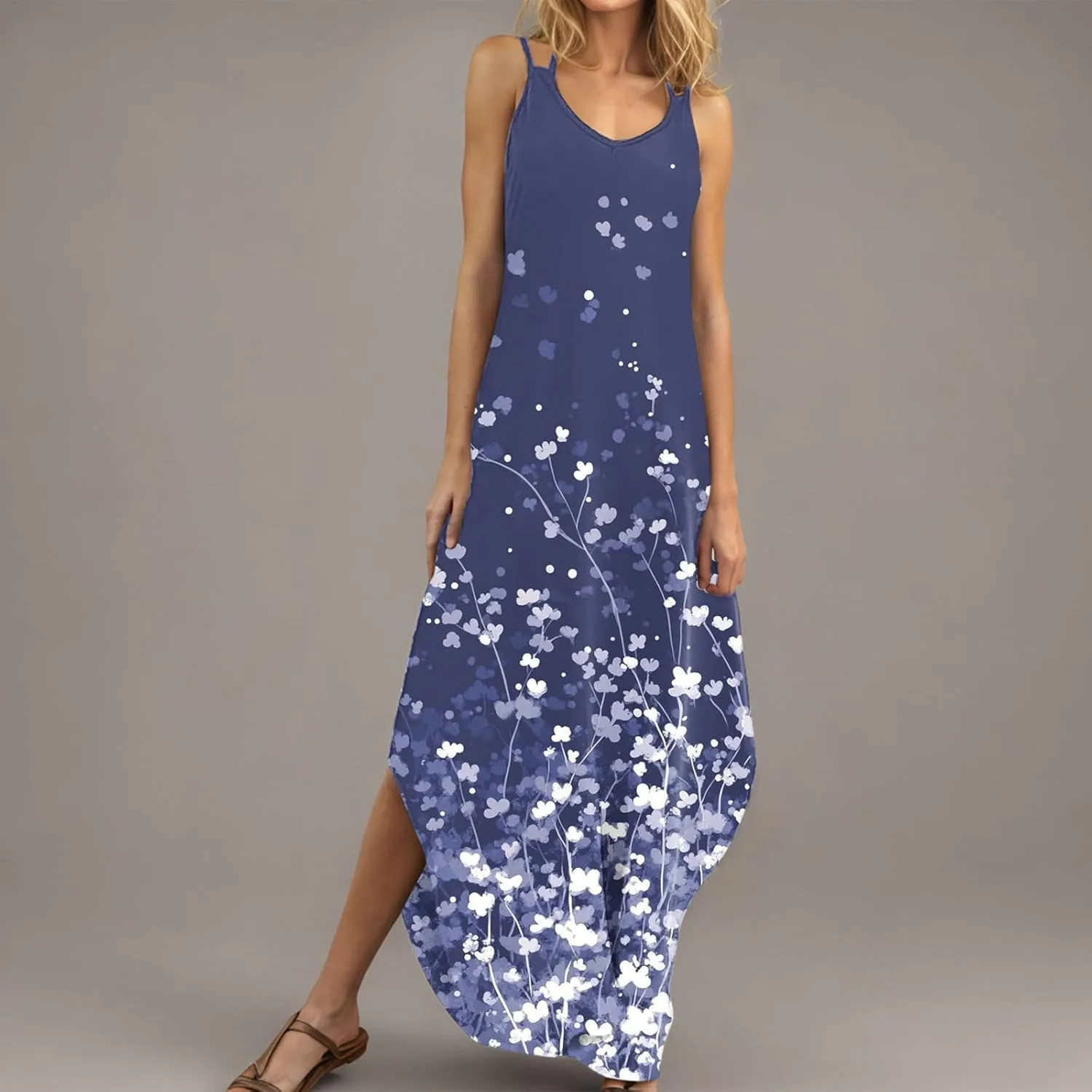 Summer Maxi Long Dresses for Women 2025 Sexy Spaghetti Strap v Neck Split Dress Casual Beach Sundress Vacation Outfits