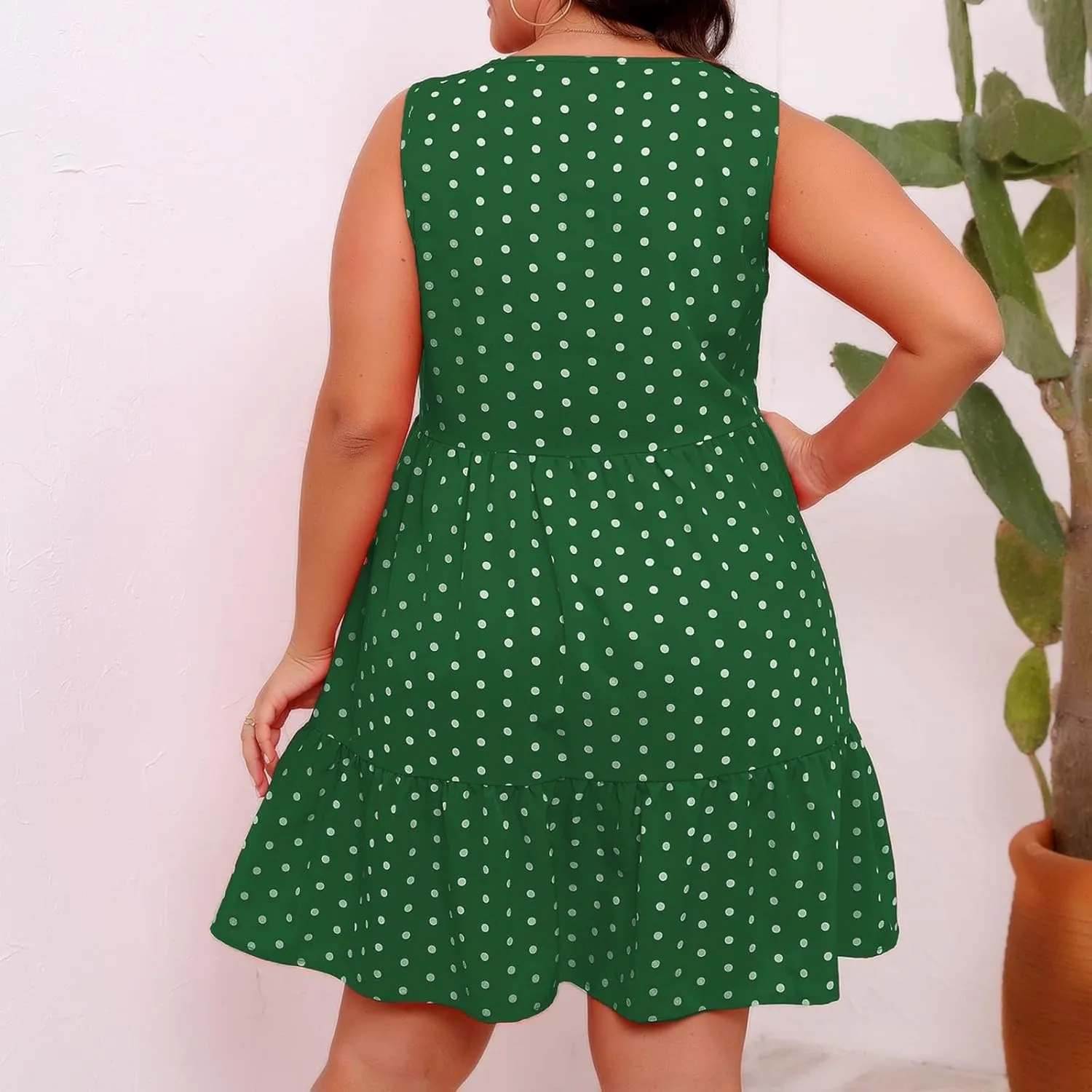 Summer Sundresses for Women Plus Size Crewneck Sleeveless Polka Dot Tank Dress Flowy Ruffle Tiered Swing Mini Dresses