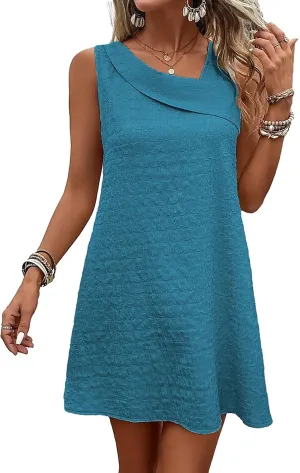 Sundresses for Women 2024 Sleeveless Summer Casual Tank Dress Above Knee Length Flowy Beach Vacation Tshirt Dress