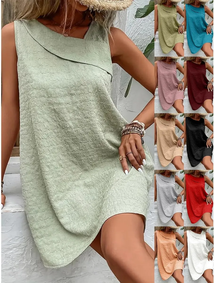 Sundresses for Women 2024 Sleeveless Summer Casual Tank Dress Above Knee Length Flowy Beach Vacation Tshirt Dress