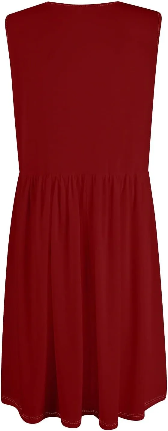 Sundresses for Women 2025 Casual Sleeveless Button V Neck Midi Dress Pleated Tank Dress with Pocket Summer Beach Outfits