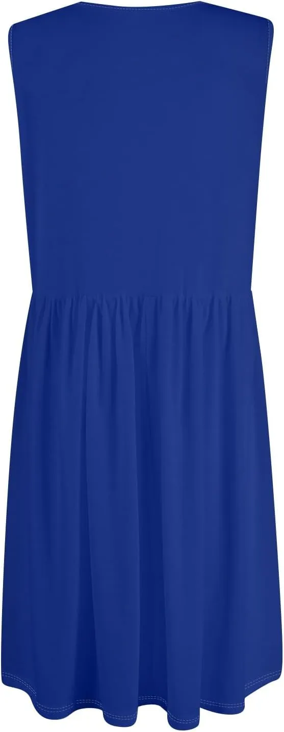 Sundresses for Women 2025 Casual Sleeveless Button V Neck Midi Dress Pleated Tank Dress with Pocket Summer Beach Outfits
