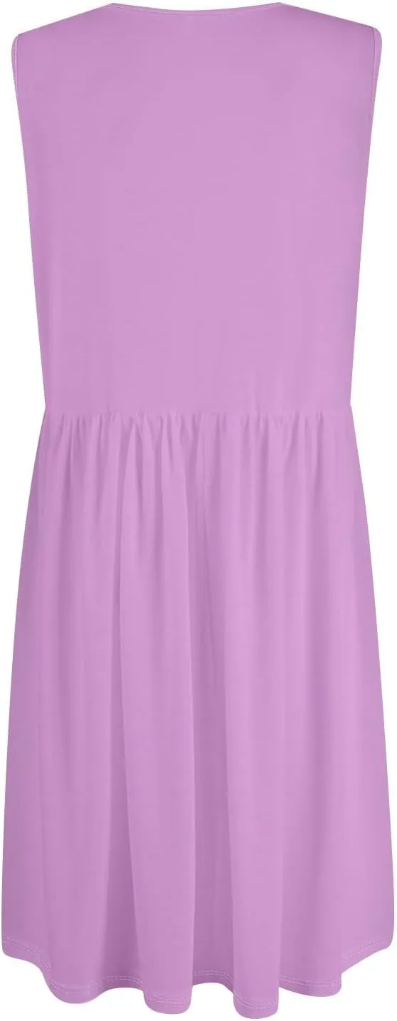 Sundresses for Women 2025 Casual Sleeveless Button V Neck Midi Dress Pleated Tank Dress with Pocket Summer Beach Outfits