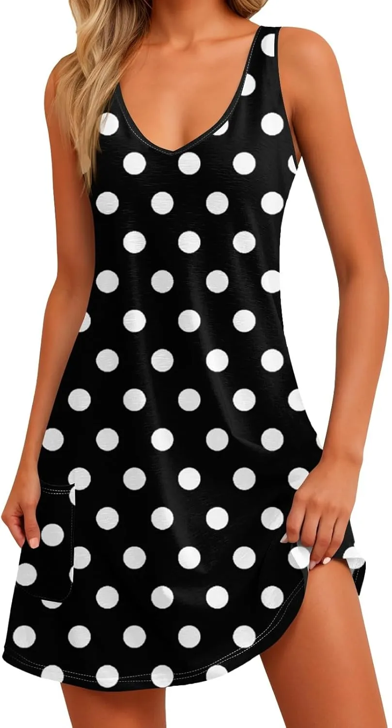 Sundresses for Women Beach Casual Boho V Neck Sleeveless Floral Print Tank Loose Dress