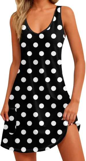 Sundresses for Women Beach Casual Boho V Neck Sleeveless Floral Print Tank Loose Dress