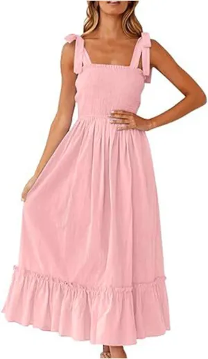 Sundresses for Women Fashion Strap Square Neck Sleeveless Summer Dresses Casual Beach Vacation Long Maxi A Line Dress