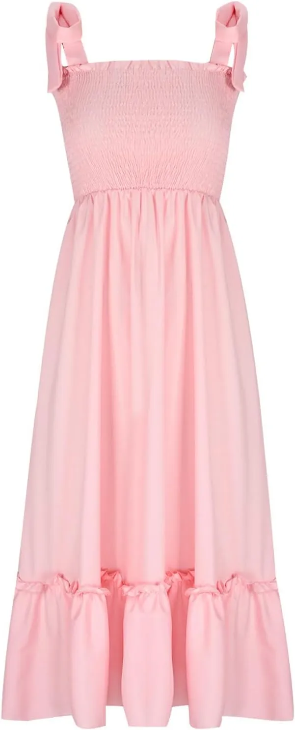 Sundresses for Women Fashion Strap Square Neck Sleeveless Summer Dresses Casual Beach Vacation Long Maxi A Line Dress