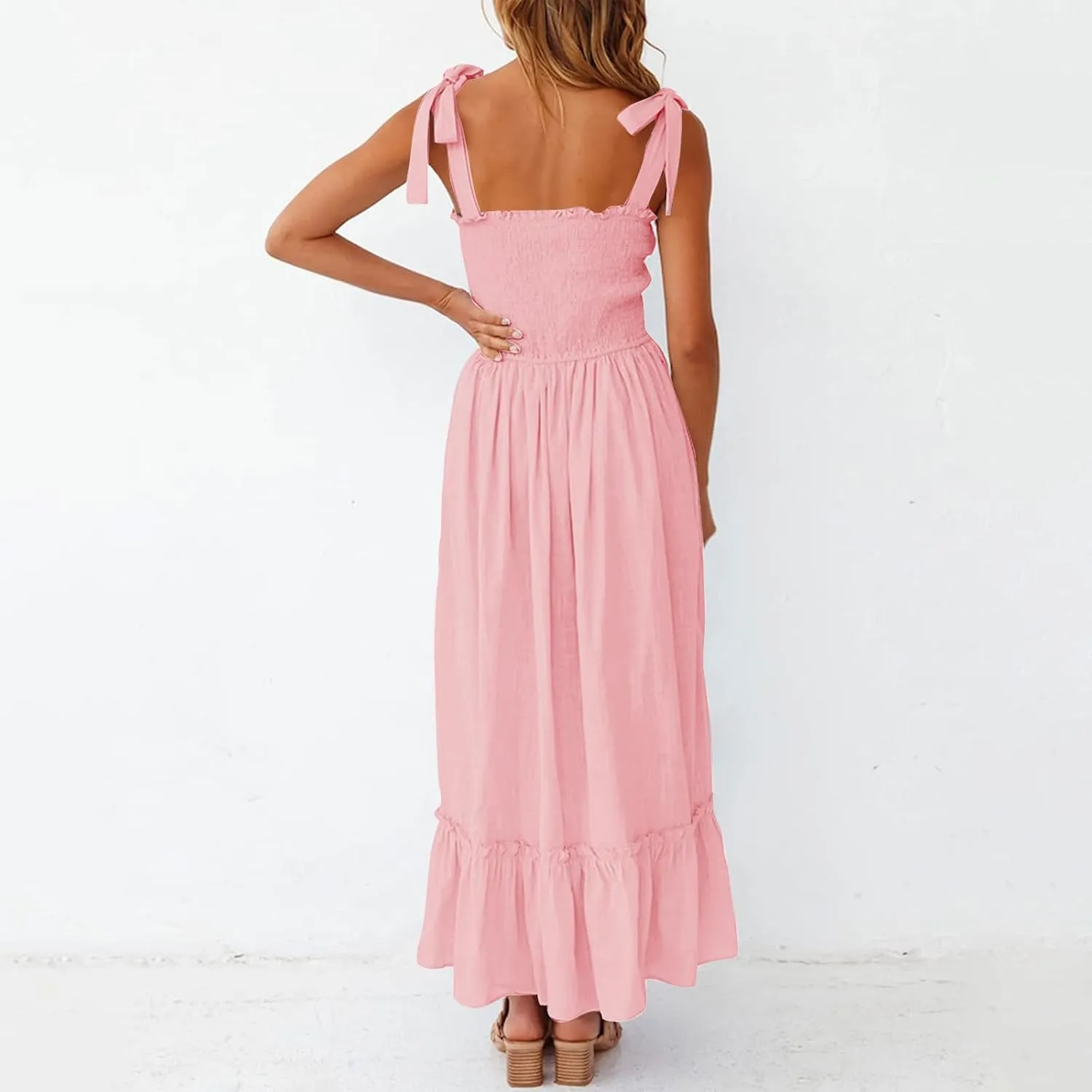 Sundresses for Women Fashion Strap Square Neck Sleeveless Summer Dresses Casual Beach Vacation Long Maxi A Line Dress
