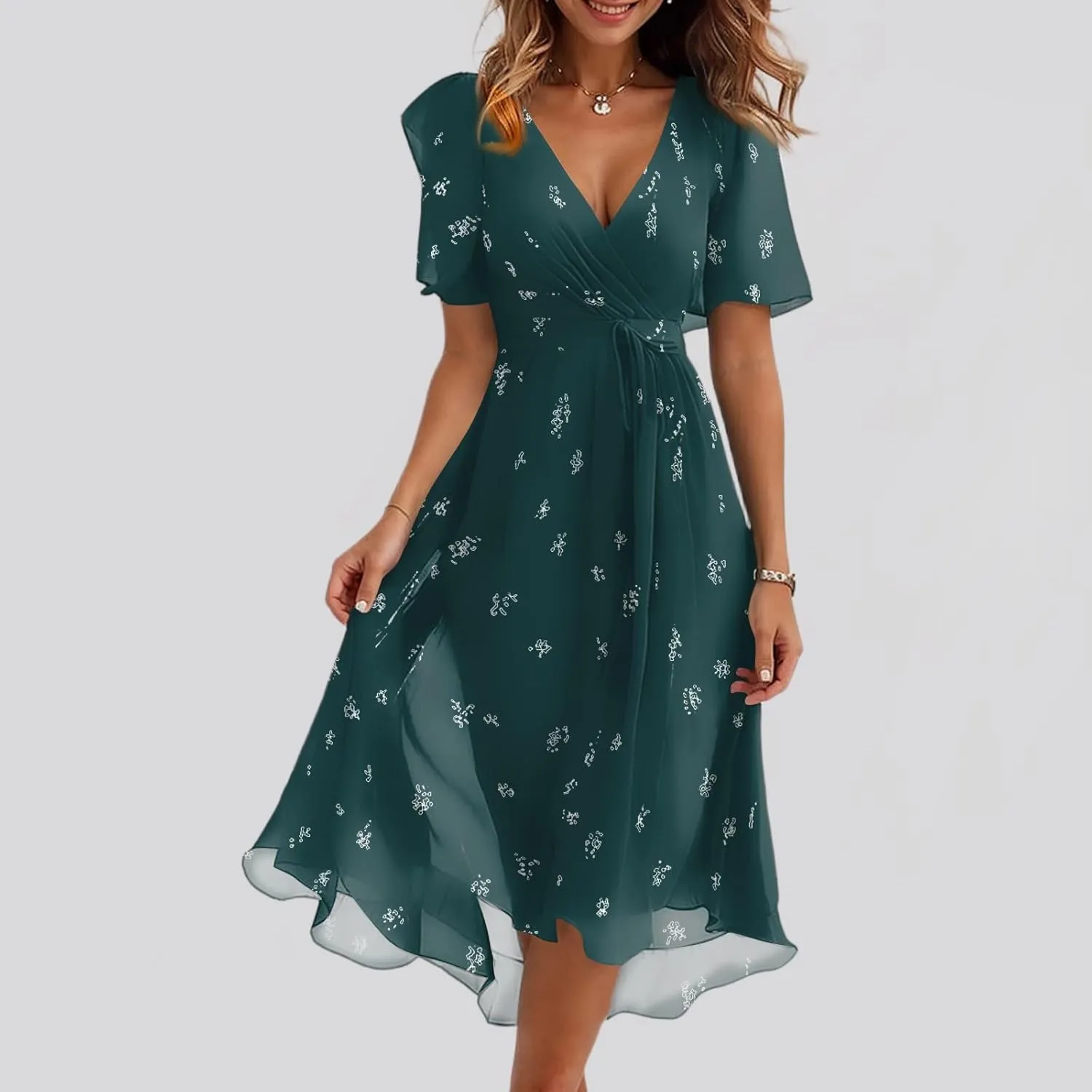 Sundresses for Women,Cocktail Prom Summer Sexy Dress Chiffon Womens Spring Dresses Wrap Flowy Wedding Guest