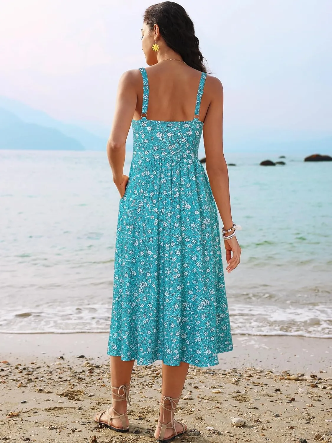 Sureple Long Dresses for Women 2025 Sleeveless Ruched Bust Swing Aline Fitted Spaghetti Strap Sundress with Pockets