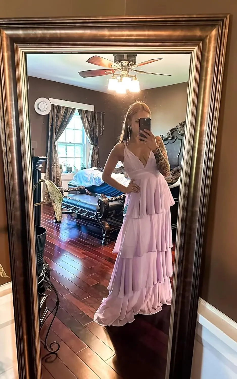 Tiered Bridesmaid Dresses 2025 Long for Women Chiffon Formal Evening Dresses with Ruffles Sleeveless