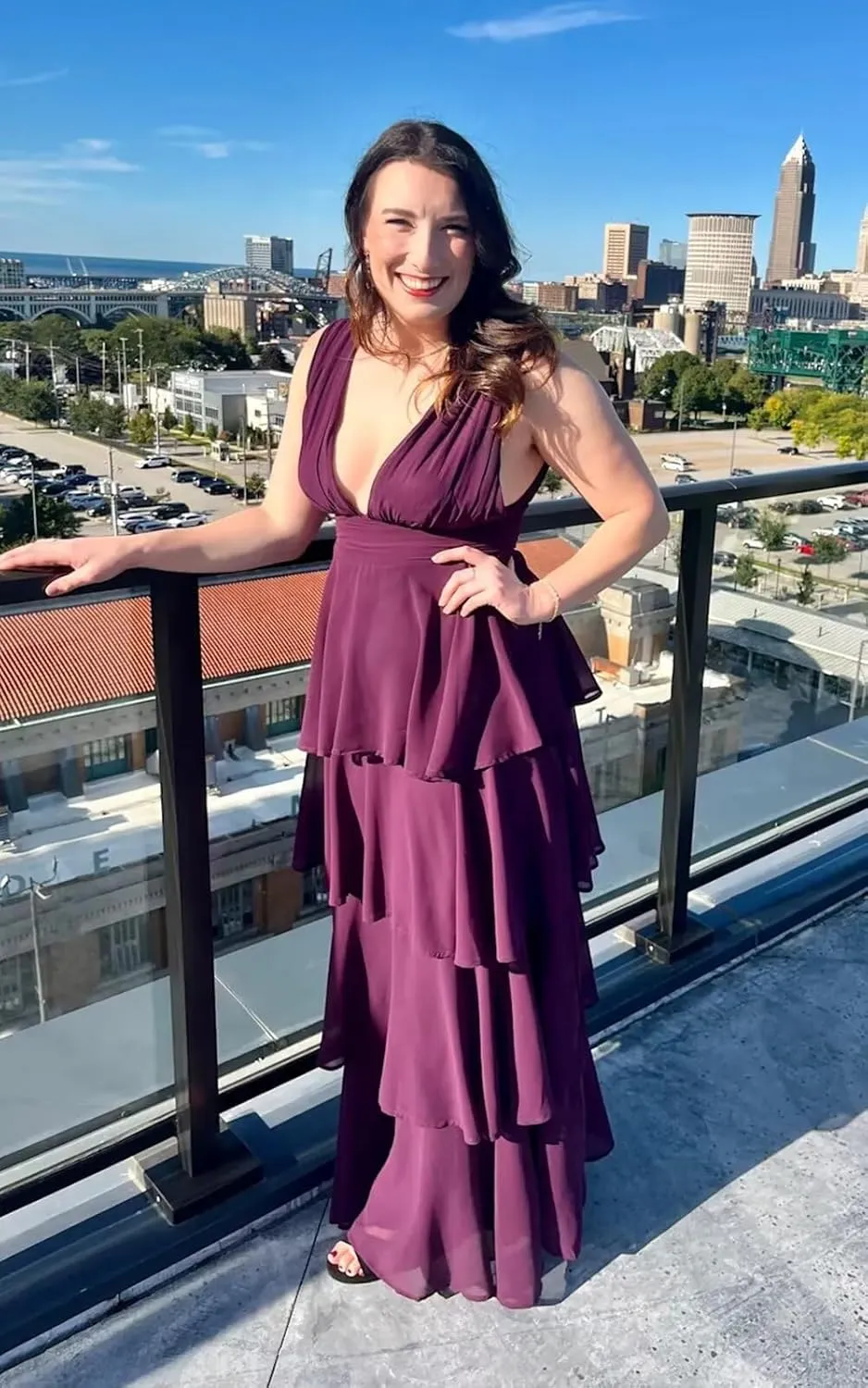 Tiered Bridesmaid Dresses 2025 Long for Women Chiffon Formal Evening Dresses with Ruffles Sleeveless
