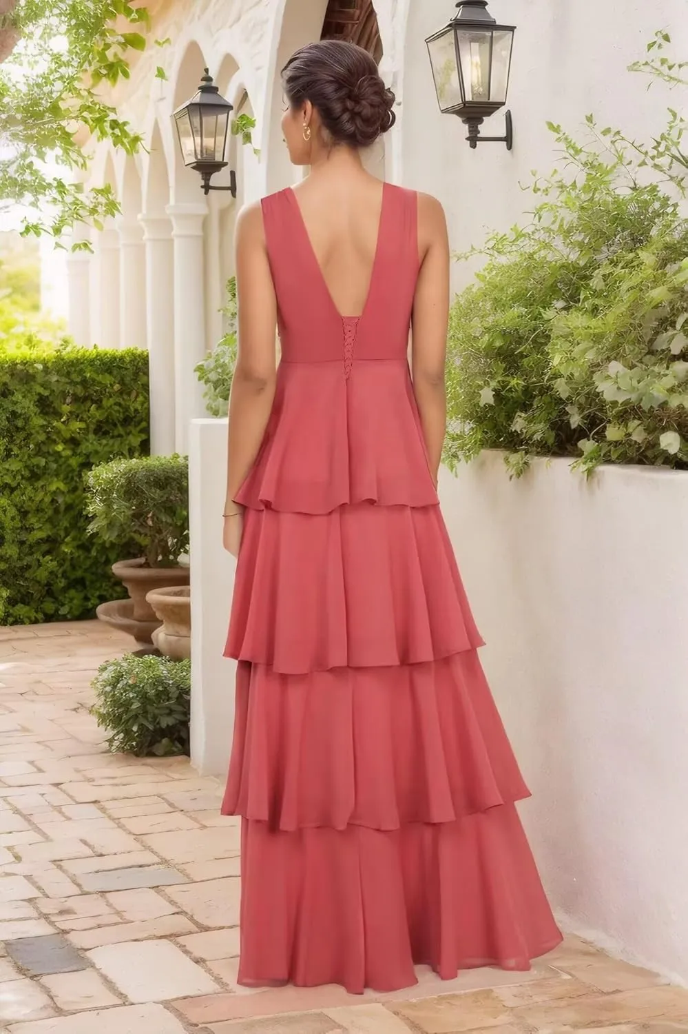 Tiered Ruffles Bridesmaid Dresses for Women 2025 Long Chiffon A Line Formal Evening Gowns Prom Dresses with Ruffles