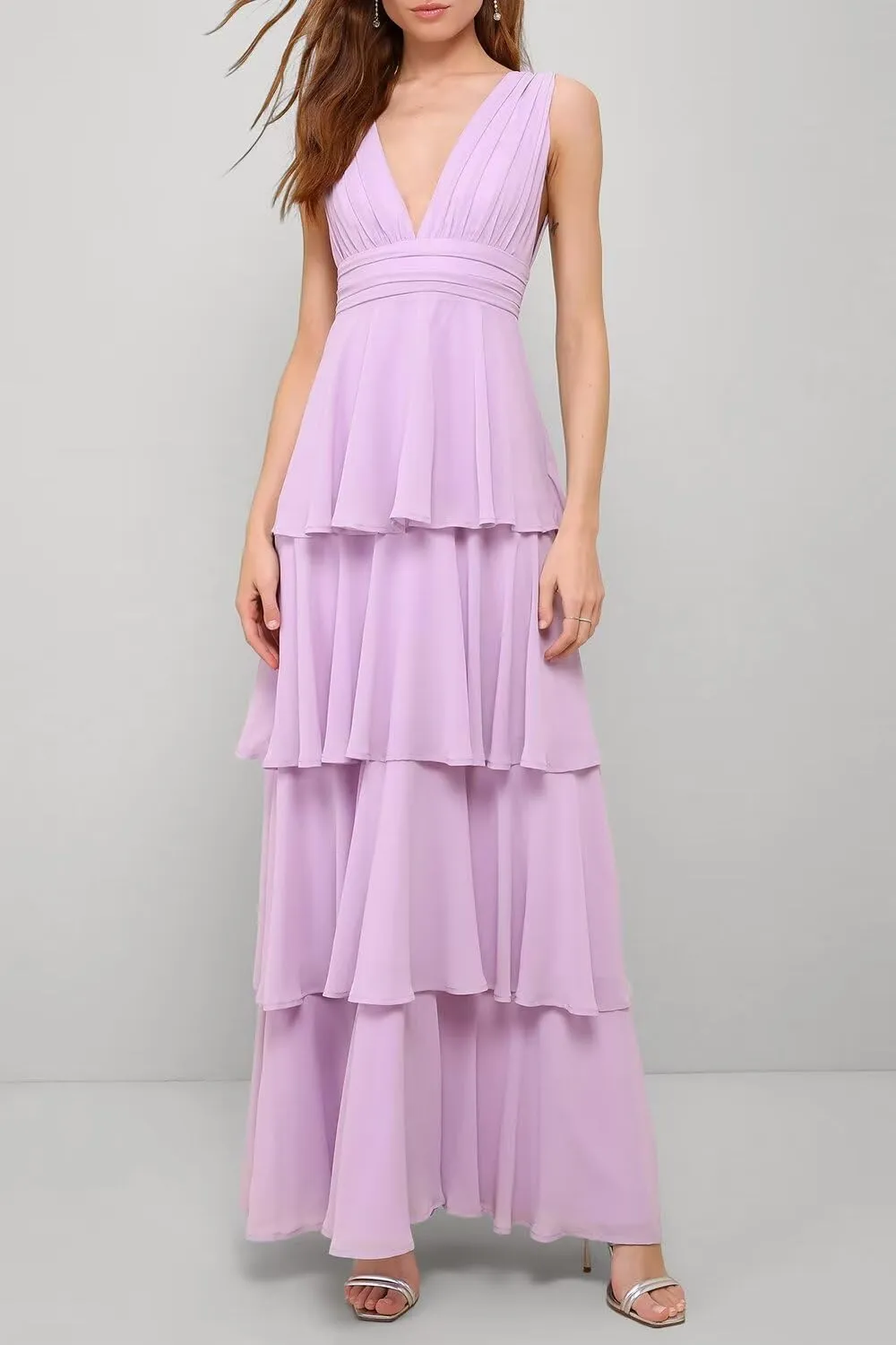 Tiered Ruffles Bridesmaid Dresses for Women 2025 Long Chiffon A Line Formal Evening Gowns Prom Dresses with Ruffles