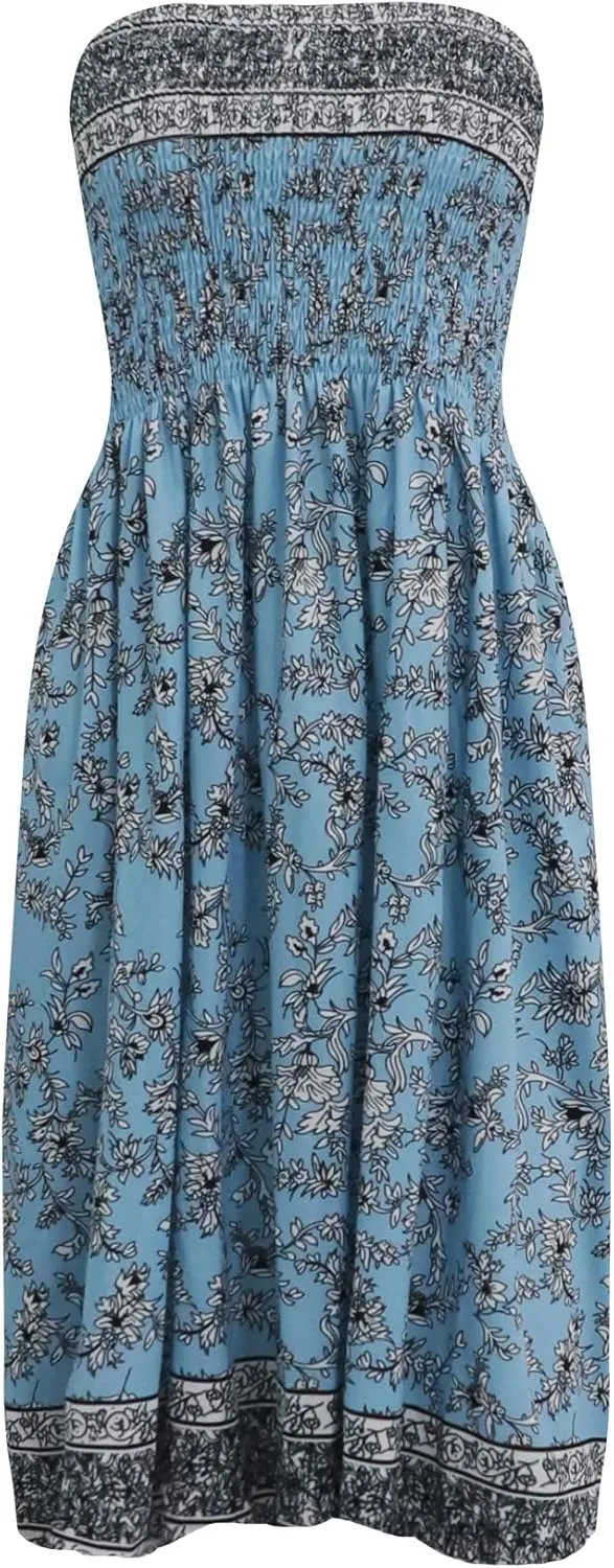 Tube Top Dress Boho Floral Summer Beach Csual Sun Dresses Strapless Dress for Women Red S