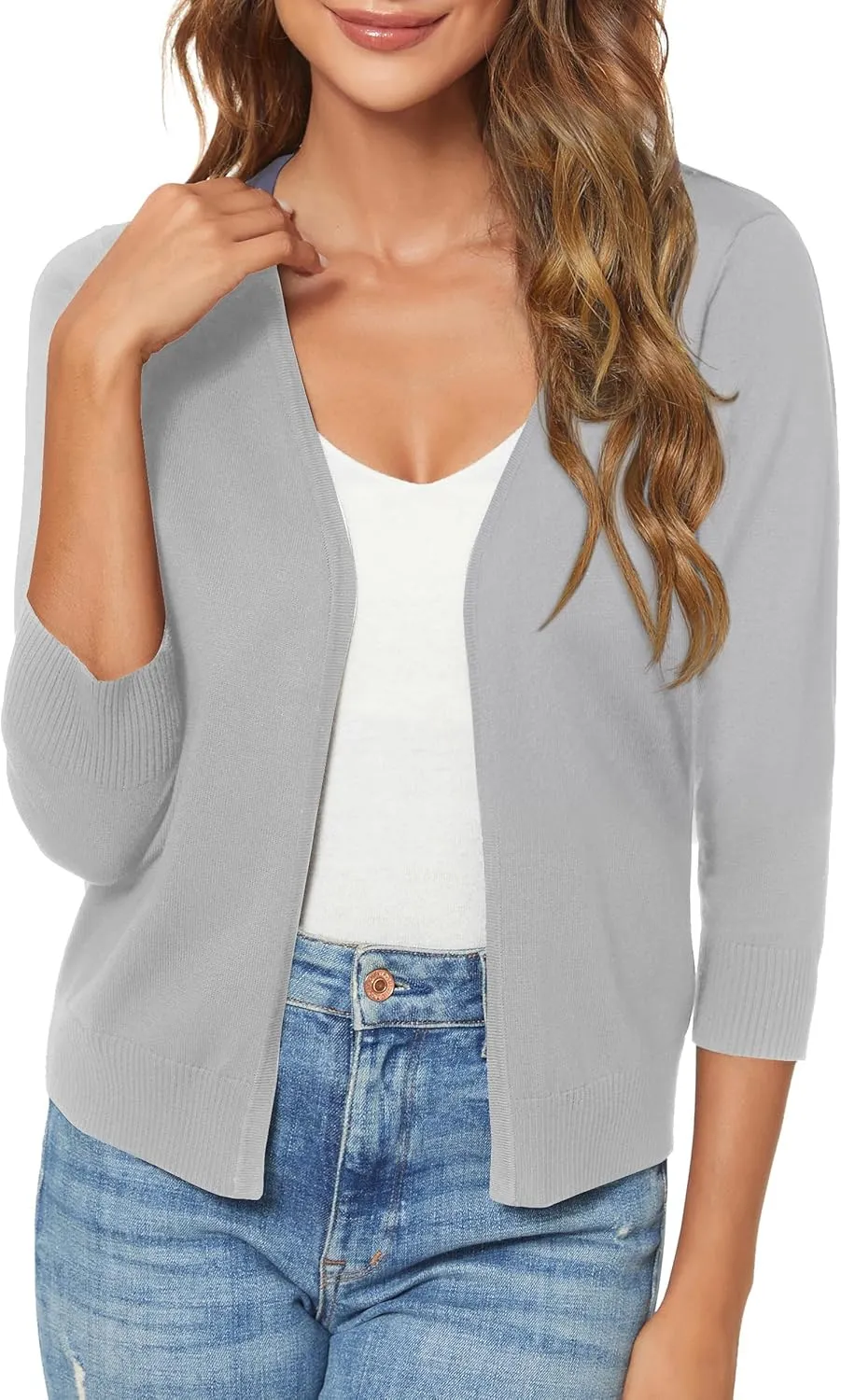 Urban CoCo Women's 3/4 Sleeve Shrugs Open Front Cropped Sweater Cardigan