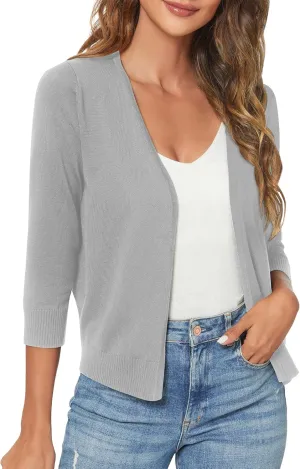 Urban CoCo Women's 3/4 Sleeve Shrugs Open Front Cropped Sweater Cardigan