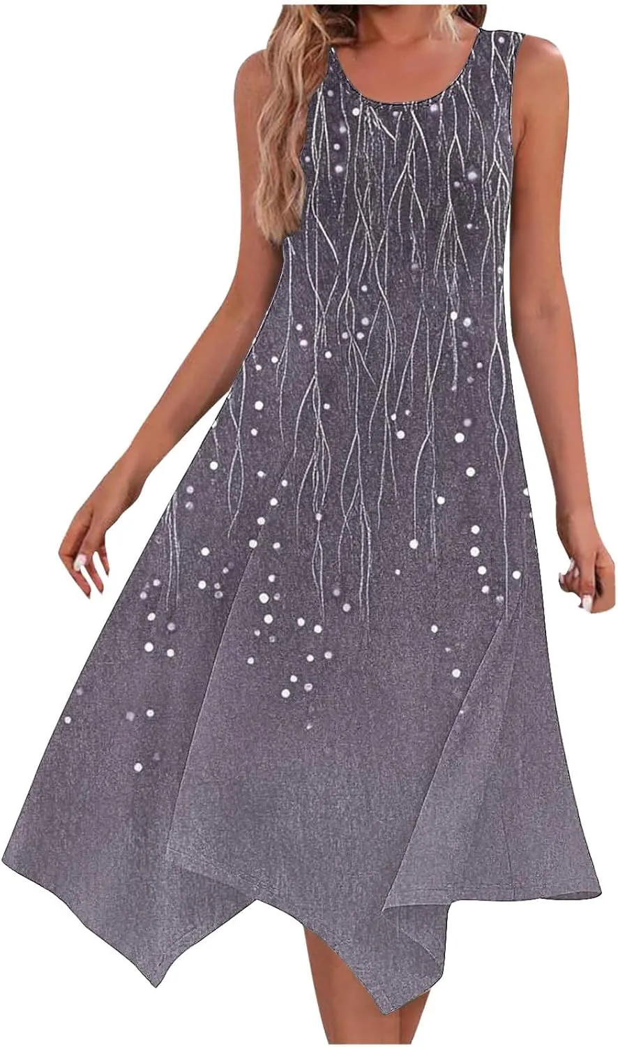 Vacation Dresses for Women 2025 Casual Sleeveless Handkerchief Hem Tank Dresses Boho Print 2025 Beach Sundresses