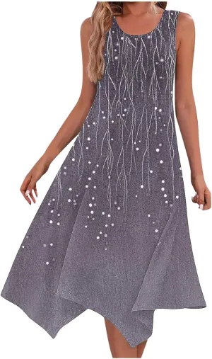 Vacation Dresses for Women 2025 Casual Sleeveless Handkerchief Hem Tank Dresses Boho Print 2025 Beach Sundresses
