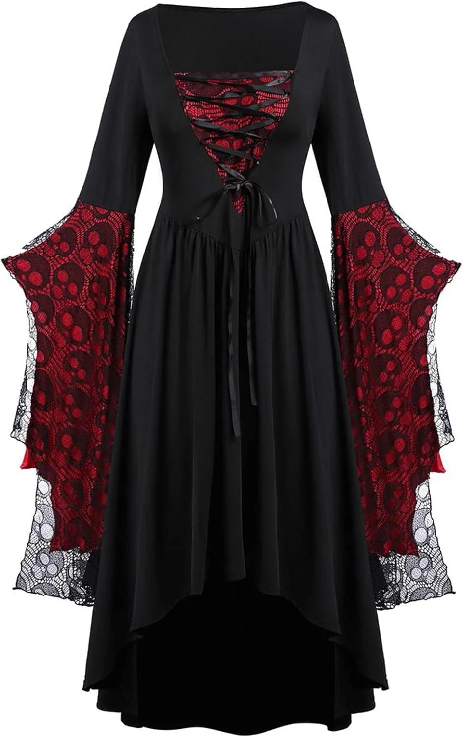 Vacation Halloween Dresses for Women Sleeve V Neck Lace Skull Midi Vintage Goth Thermal Fuzzy Dresses Women