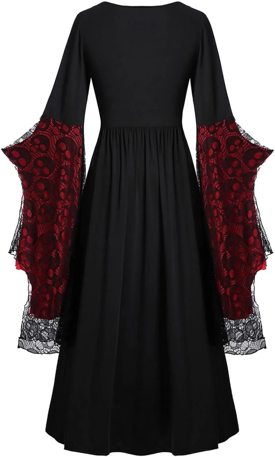 Vacation Halloween Dresses for Women Sleeve V Neck Lace Skull Midi Vintage Goth Thermal Fuzzy Dresses Women