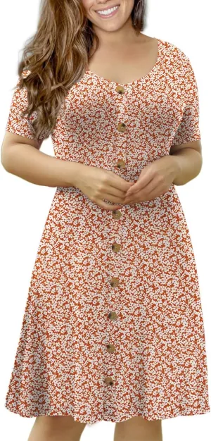 VOIANLIMO Womens Summer Plus Size Short Sleeve Button Down Causal Dress